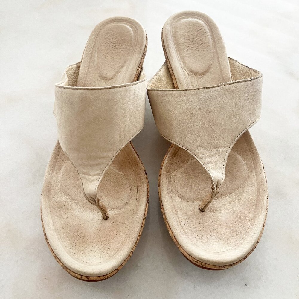 TSUBO Beige Leather Wedge Sandals Size 7.5